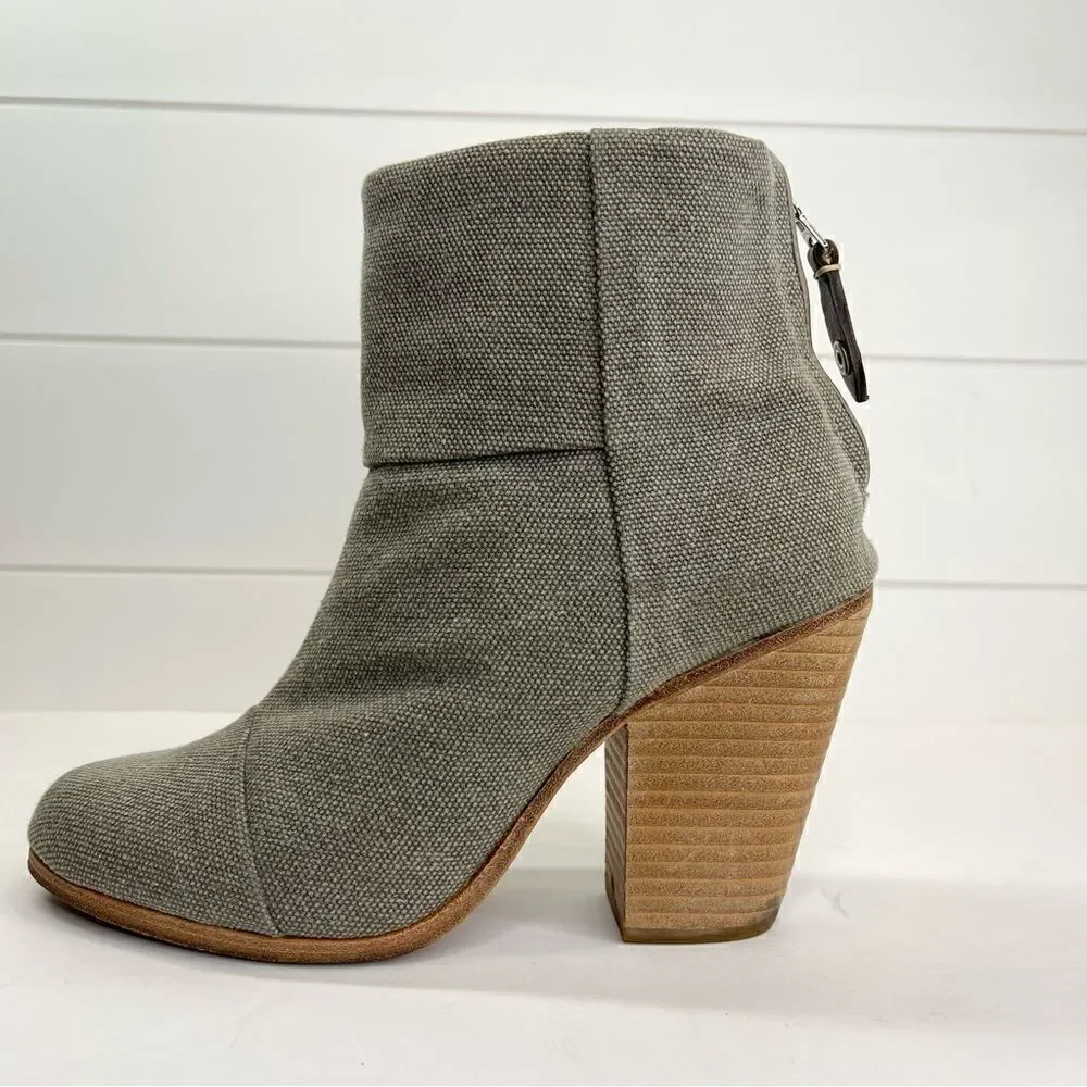 Rag & Bone Newbury Italian Canvas Stonewall Ankle Boot 7.5 Chunky Stacked Heel